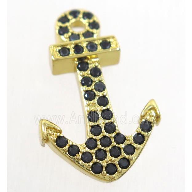 copper anchor pendant paved zircon, gold plated