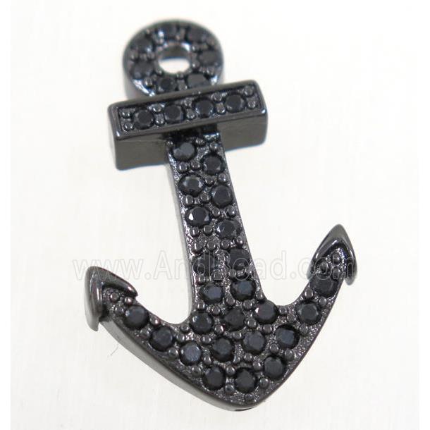 copper anchor pendant paved zircon, black plated