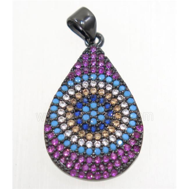 copper teardrop pendant paved zircon, black plated