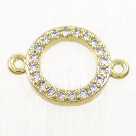 copper circle connector paved zircon, gold plated