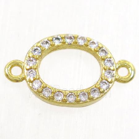 copper oval connector paved zircon, gold plated