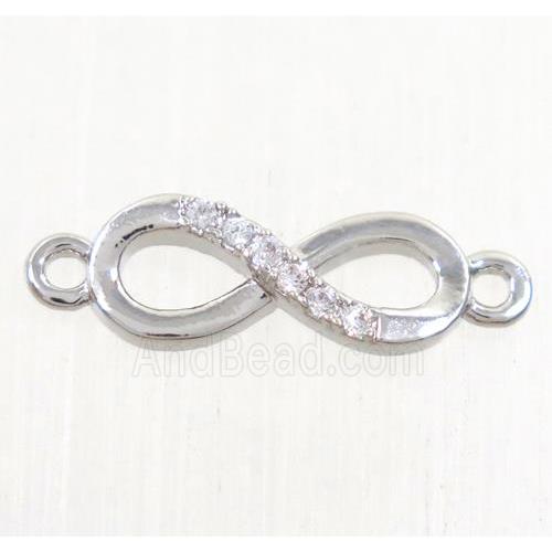 copper infinity connector paved zircon, platinum plated