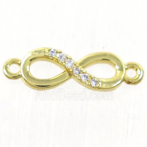 copper infinity connector paved zircon, gold plated