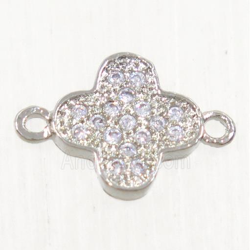 copper connector paved zircon, four-leaf clover, platinum plated
