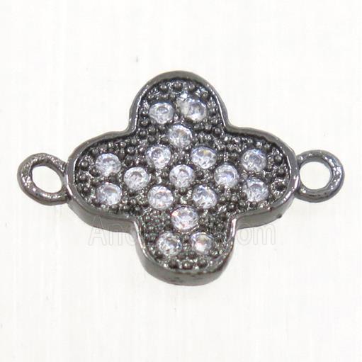 copper connector paved zircon, four-leaf clover, black plated