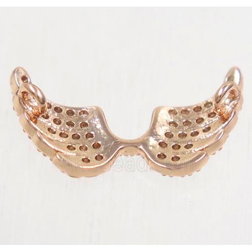 copper angel wing pendant paved zircon with 2loops, rose gold