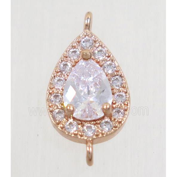 copper teardrop connector paved zircon, rose gold