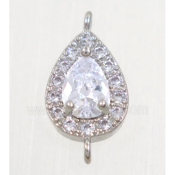 copper teardrop connector paved zircon, platinum plated