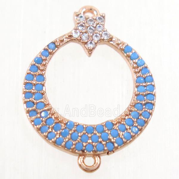 copper circle connector paved zircon, rose gold, turq