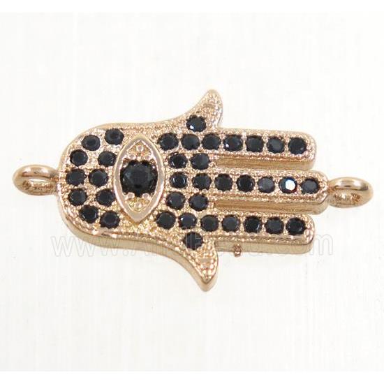 copper hamsahand connector paved zircon, rose gold