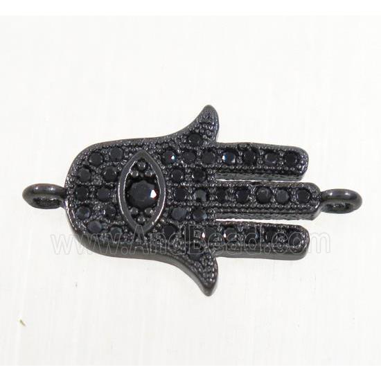 copper hamsahand connector paved zircon, black plated