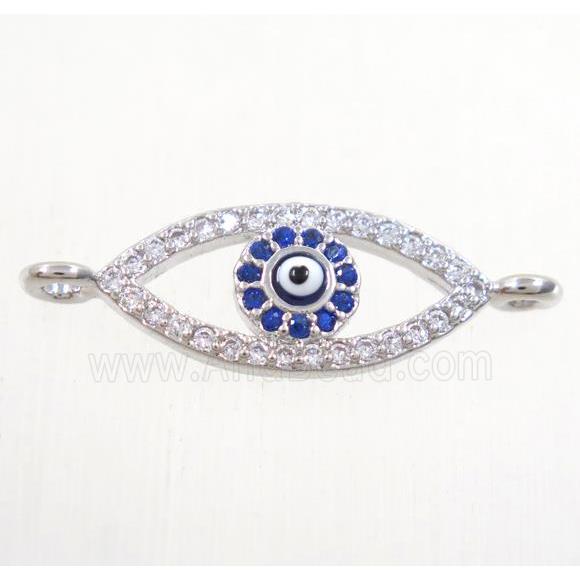 copper evil eye connector paved zircon, platinum plated