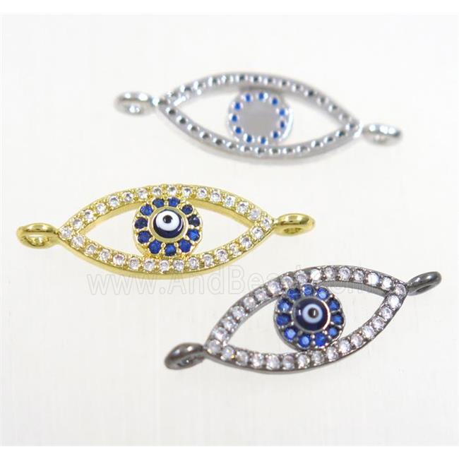 copper evil eye connector paved zircon, mix color
