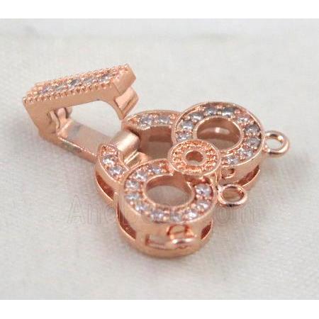 copper pendant paved zircon, rose gold plated