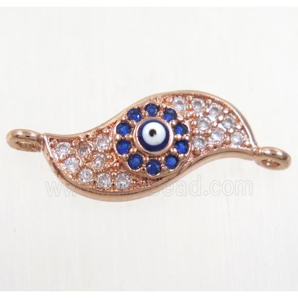 copper connector paved zircon with evil eye, blade vane, rose gold
