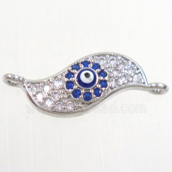 copper connector paved zircon with evil eye, blade vane, platinum plated