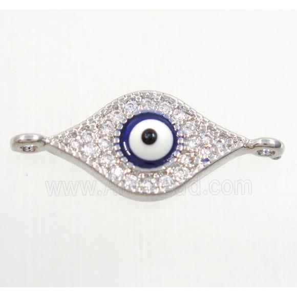 copper evil eye connector paved zircon, platinum plated