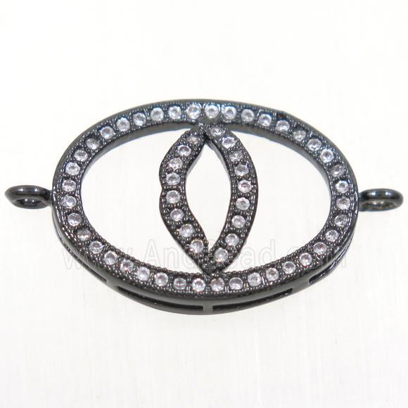 copper oval connector paved zircon with lip, black plated