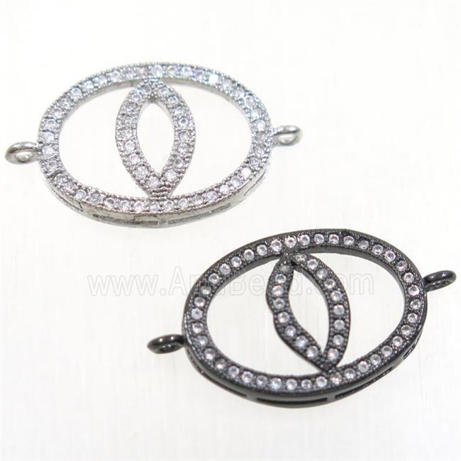 copper oval connector paved zircon with lip, mix color