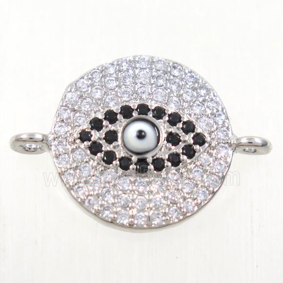 copper circle connector paved zircon with evil eye, rose gold