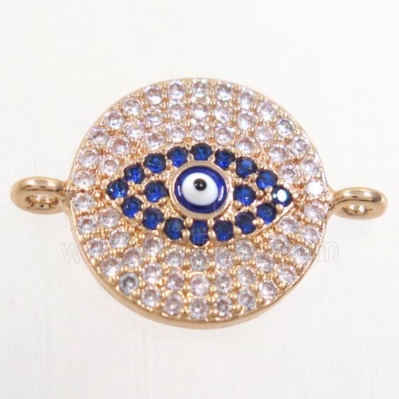 copper circle connector paved zircon with evil eye, rose gold