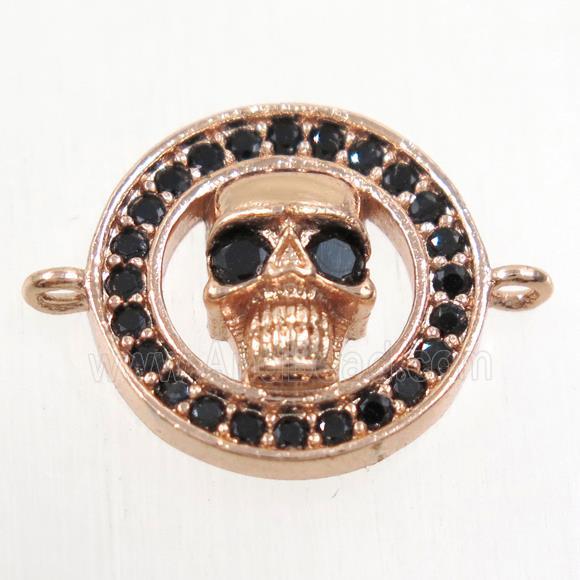 copper skull connector paved zircon, rose gold