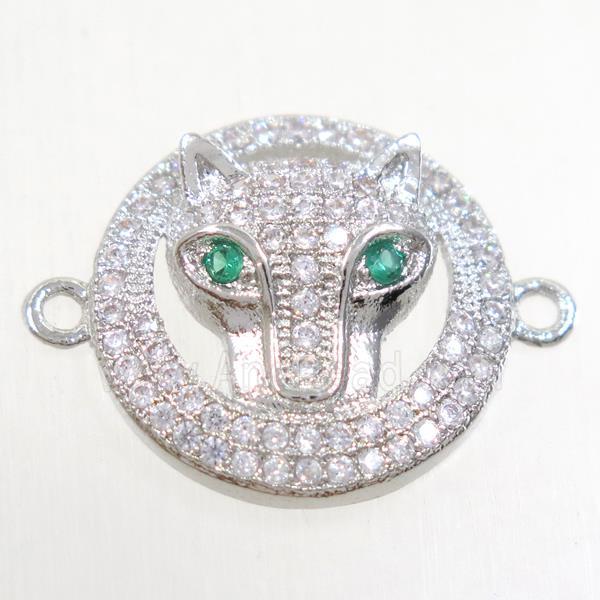 copper foxHead connector paved zircon, platinum plated