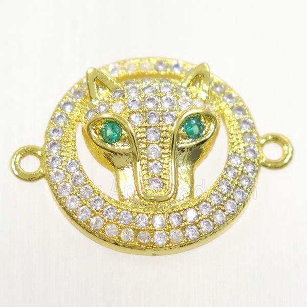 copper foxHead connector paved zircon, gold plated