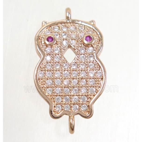 copper owl connector paved zircon, rose gold
