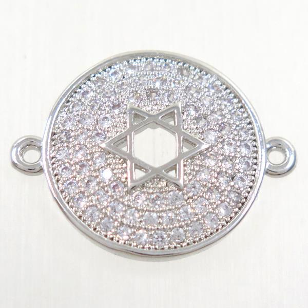 copper circle connector paved zircon with david star, platinum plated