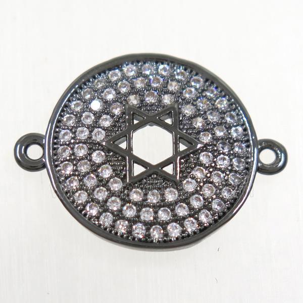 copper circle connector paved zircon with david star, black plated