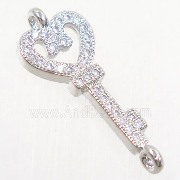 copper key connector paved zircon, platinum plated