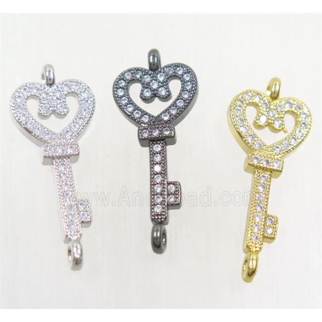 copper key connector paved zircon, mix color