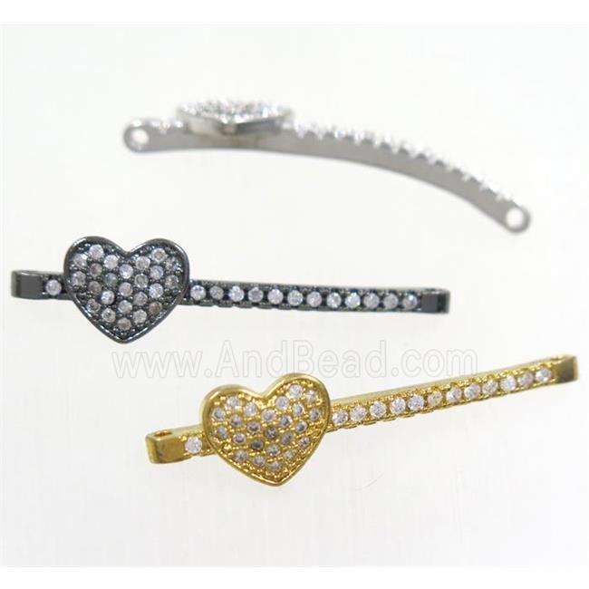 copper connector paved zircon with heart, mix color