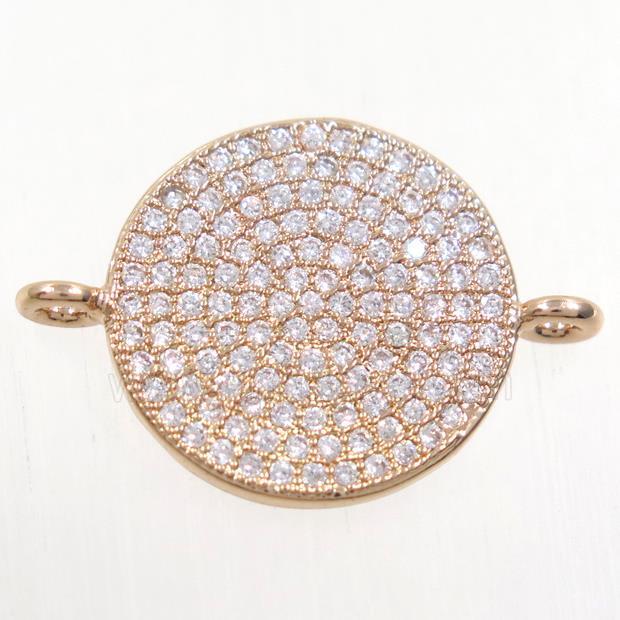 copper circle connector paved zircon, rose gold