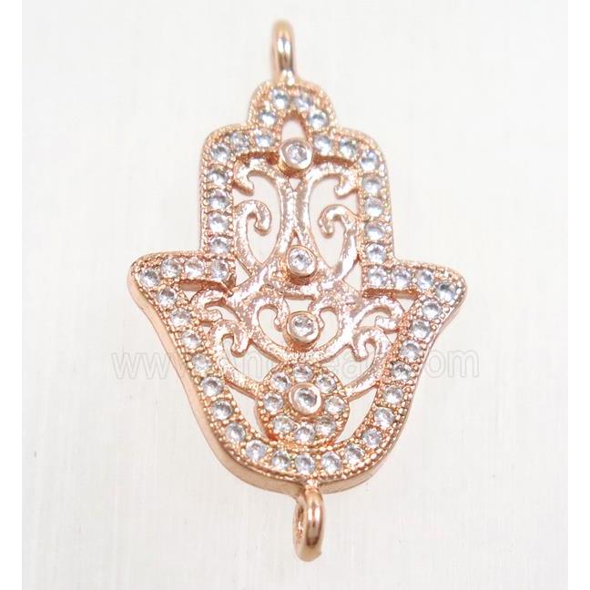 copper hamsahand connector paved zircon, rose gold