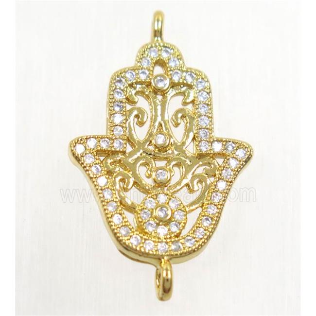 copper hamsahand connector paved zircon, gold plated