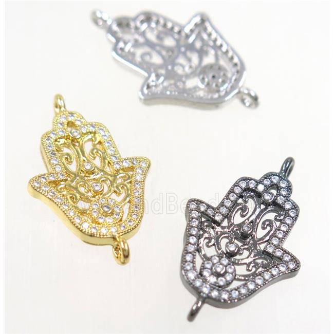 copper hamsahand connector paved zircon, mix color