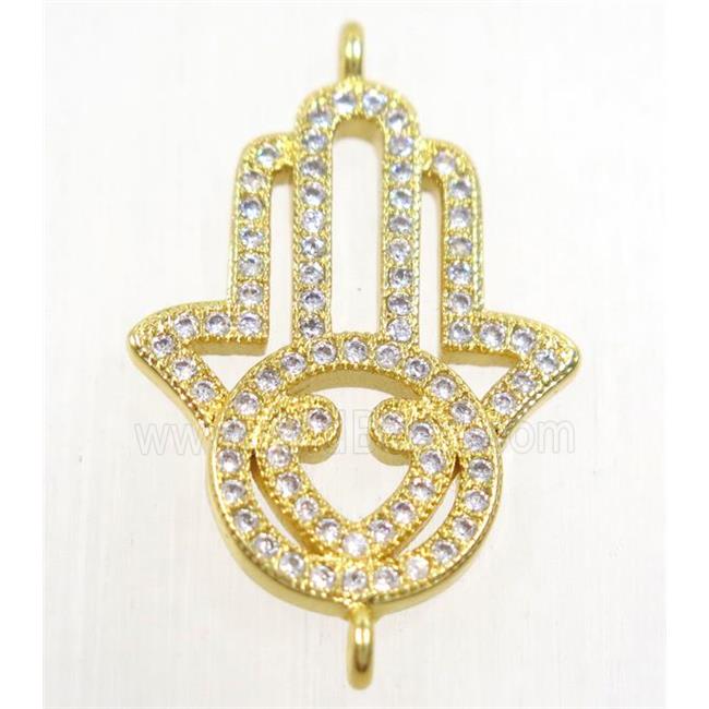 copper hamsahand connector paved zircon, gold plated