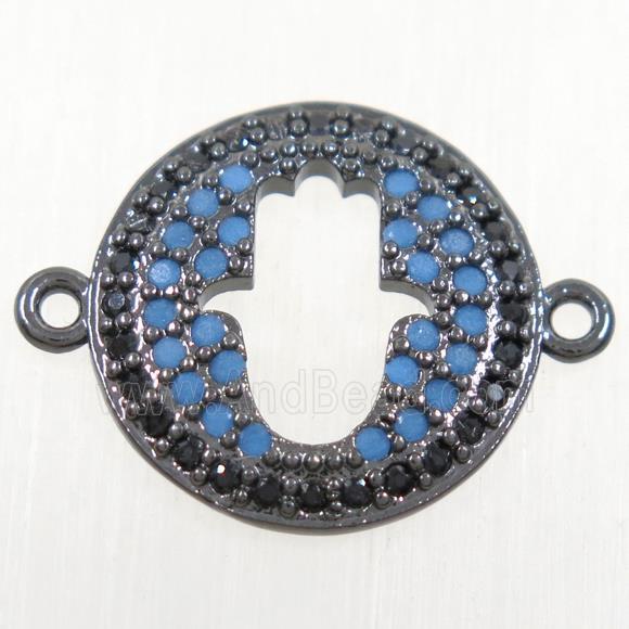 copper hamsahand connector paved zircon, black plated