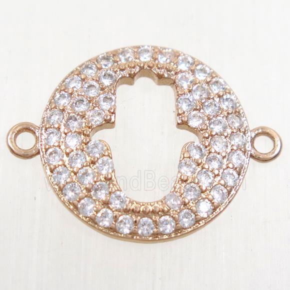 copper hamsahand connector paved zircon, rose gold