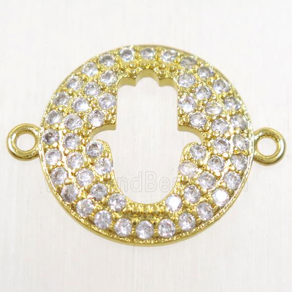 copper hamsahand connector paved zircon, gold plated