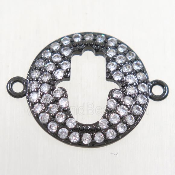 copper hamsahand connector paved zircon, black plated