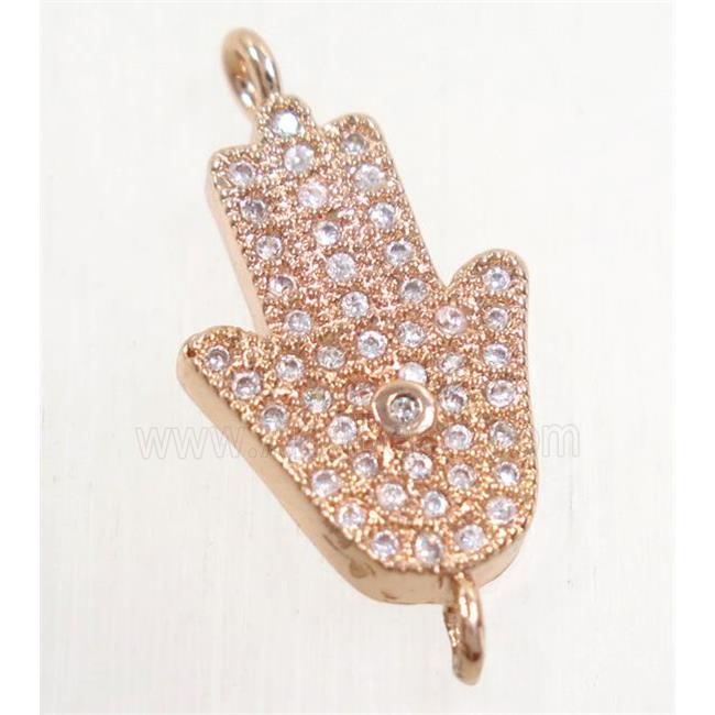 copper hamsahand connector paved zircon, rose gold