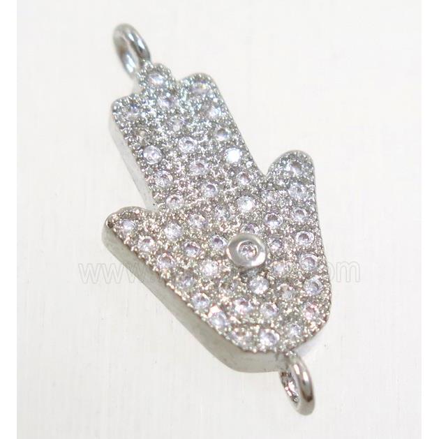 copper hamsahand connector paved zircon, platinum plated