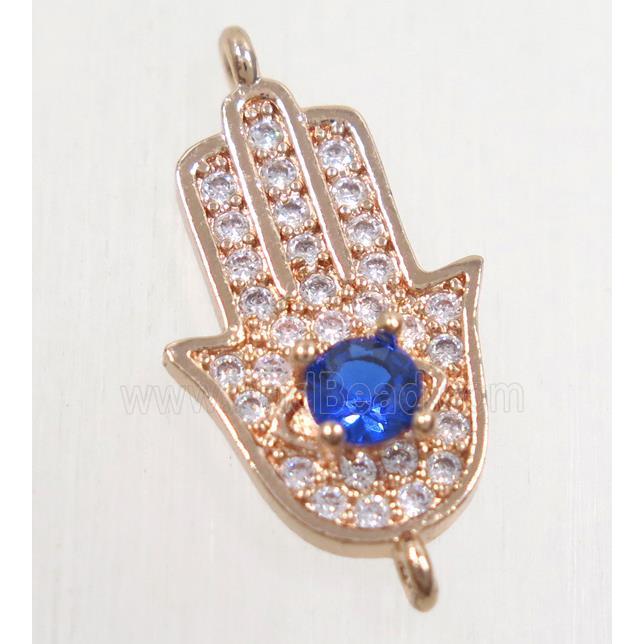 copper hamsahand connector paved zircon, rose gold