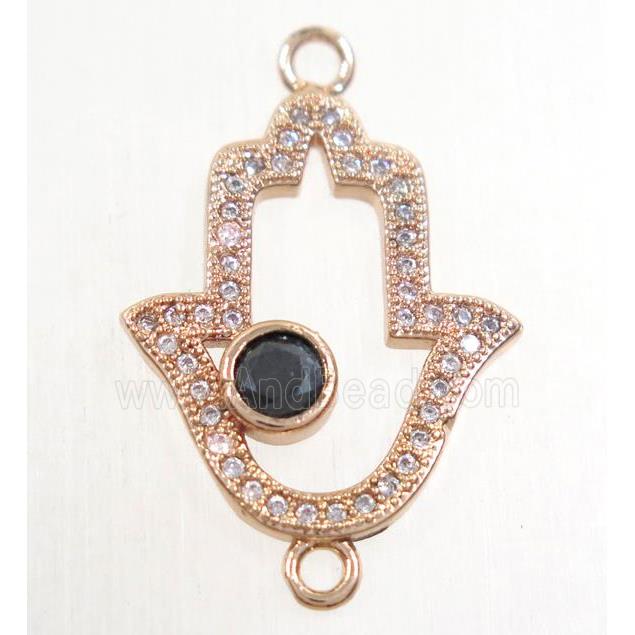 copper hamsahand connector paved zircon, rose gold