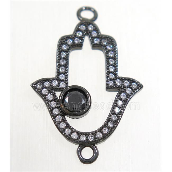 copper hamsahand connector paved zircon, black plated