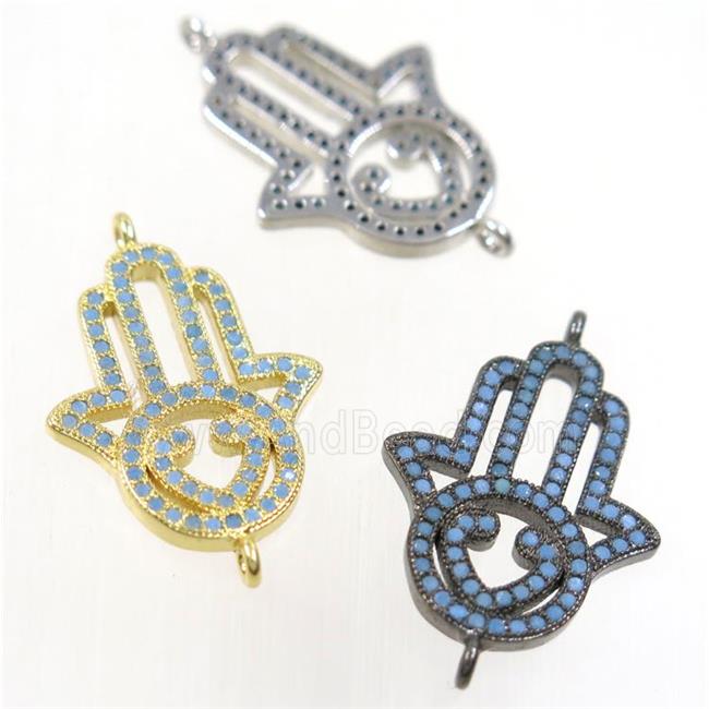 copper hamsahand connector paved zircon, mix color, turq