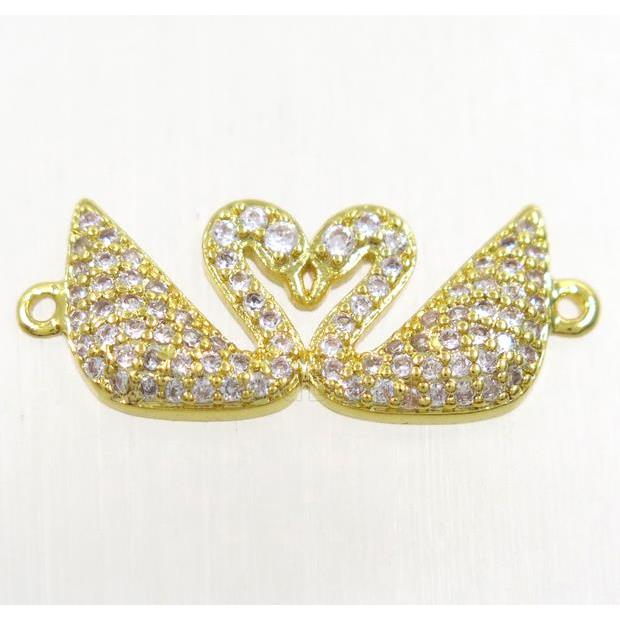 copper swan connector paved zircon, gold plated